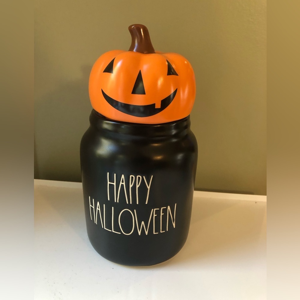 Rae Dunn Halloween Pumpkin Jar - Black and Orange